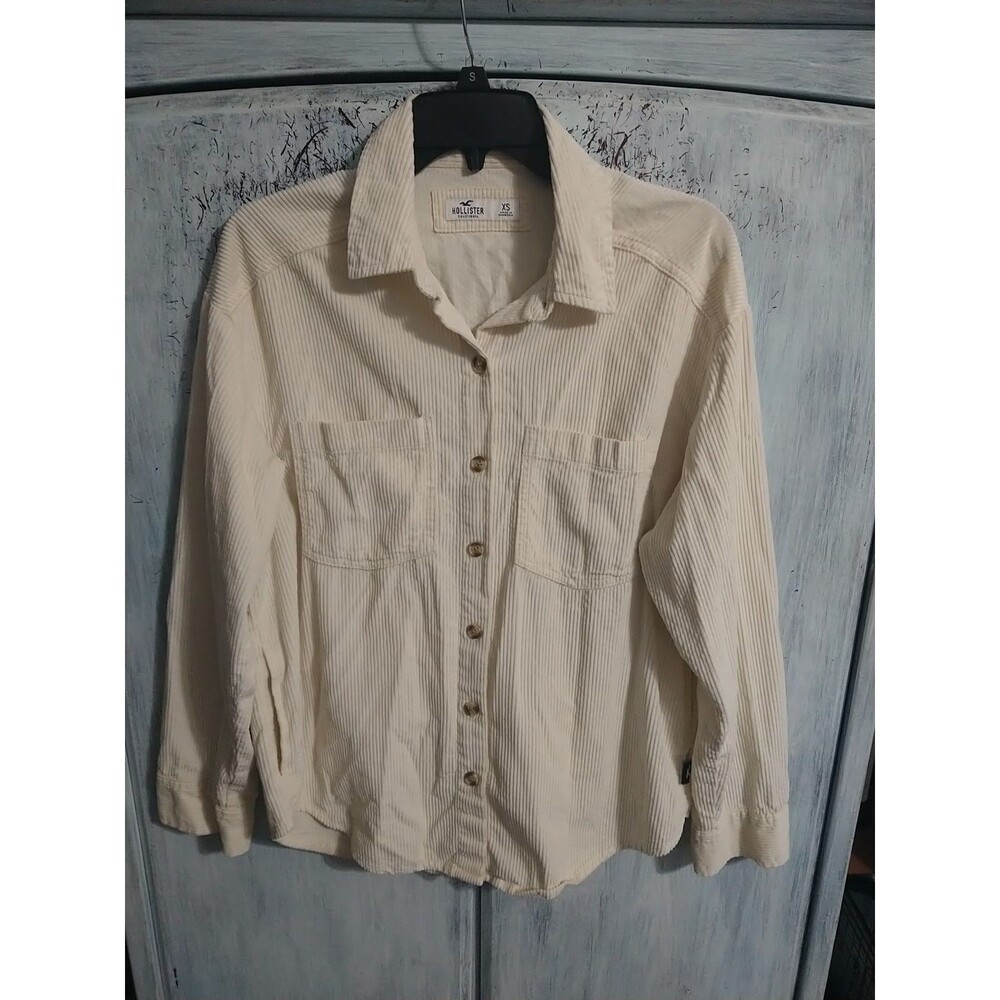 Hollister Corduroy Button Down Top Cream Color Xs